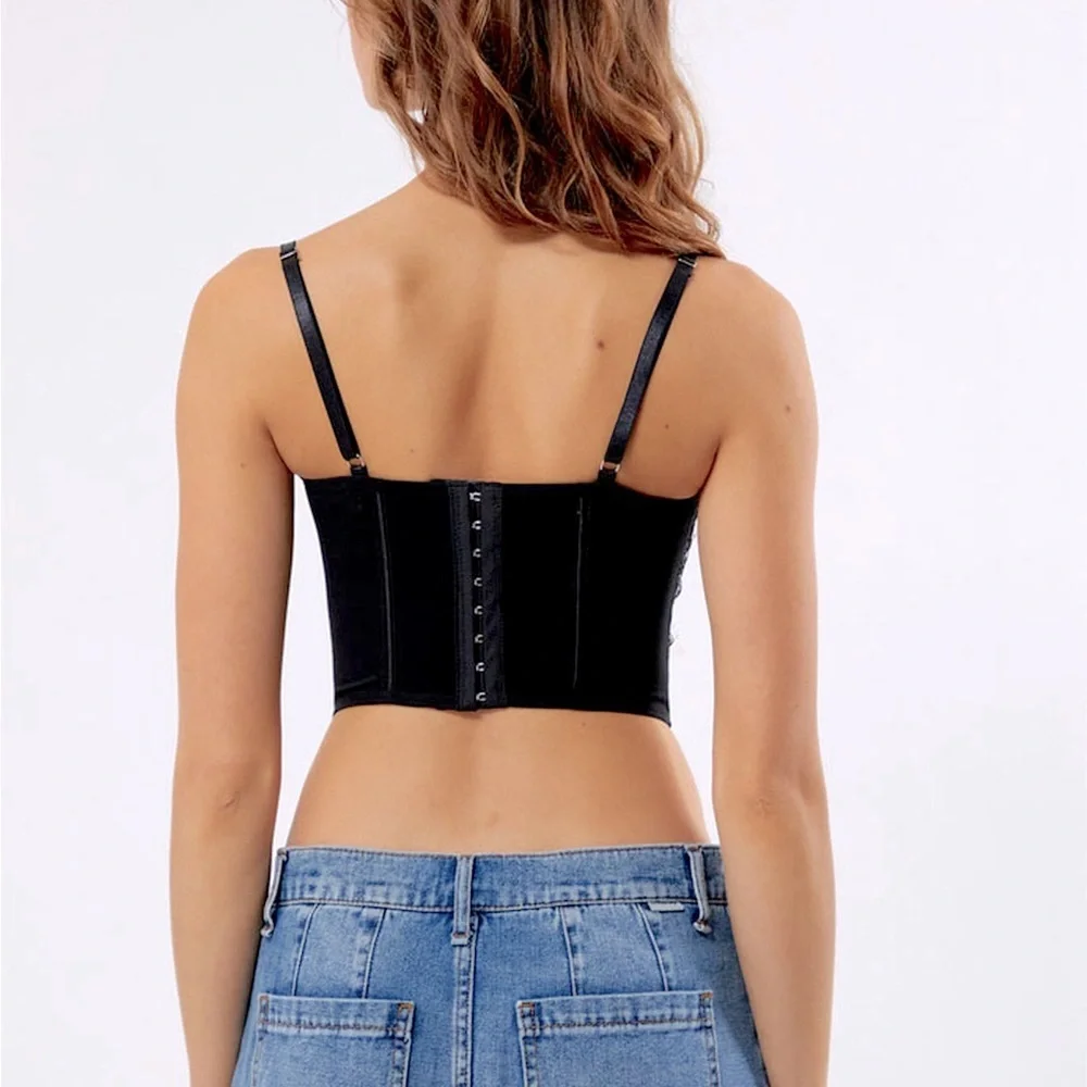 Ryan Destiny Whimsigoth Corset Top Black Size L Eyelash Lace Trim Mesh